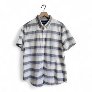 Calvin Klein 100% Cotton Casual Button Front Denim Striped Size Large Blue White